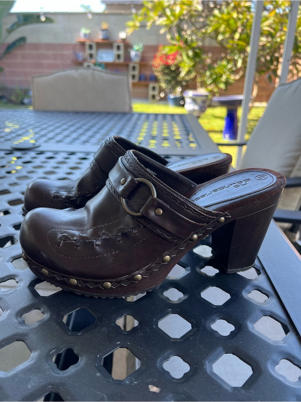 No Boundaries Dark Brown Studded Leather Clog Mules